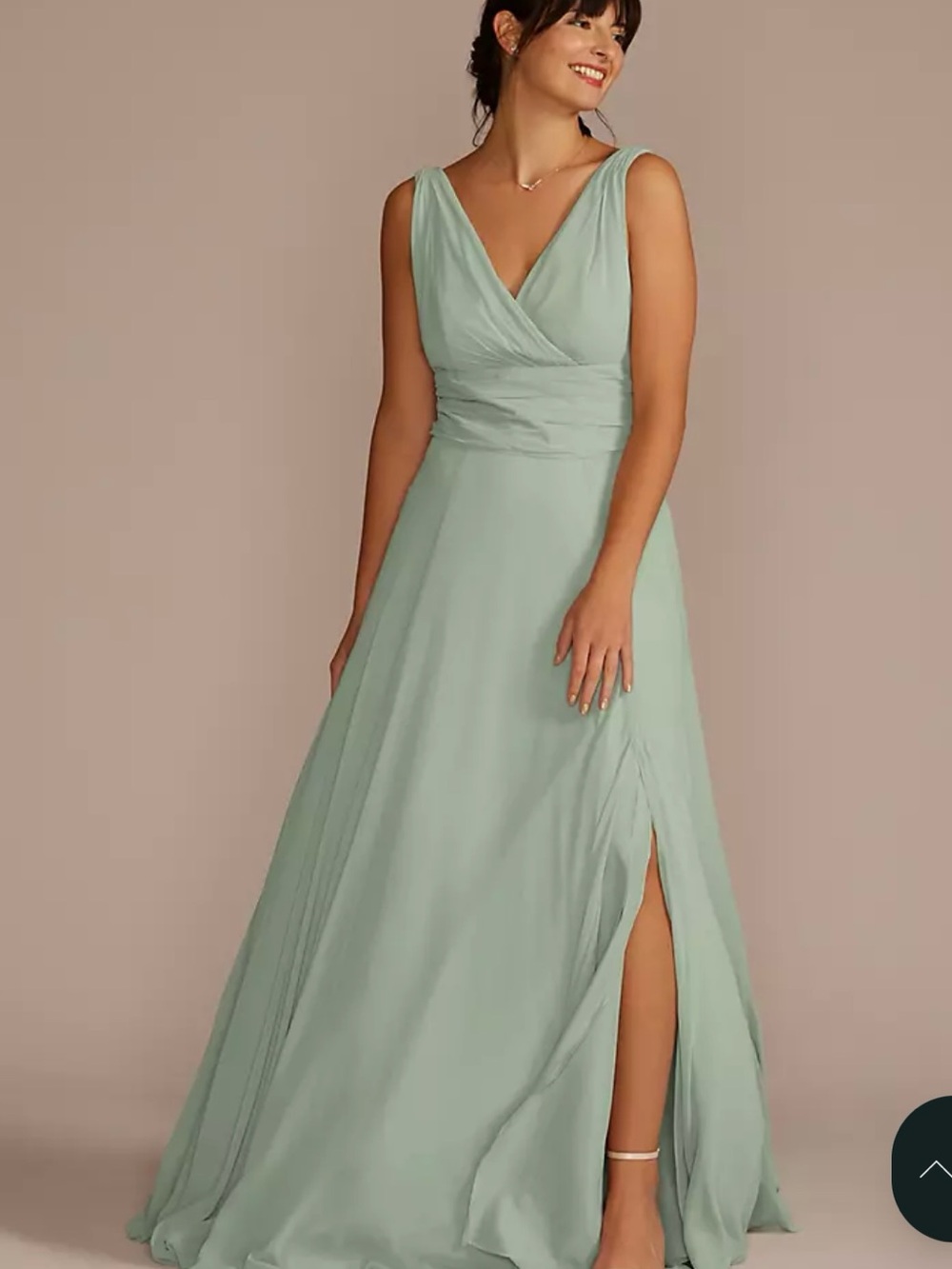 Sage V-Neck Chiffon Bridesmaid Dress